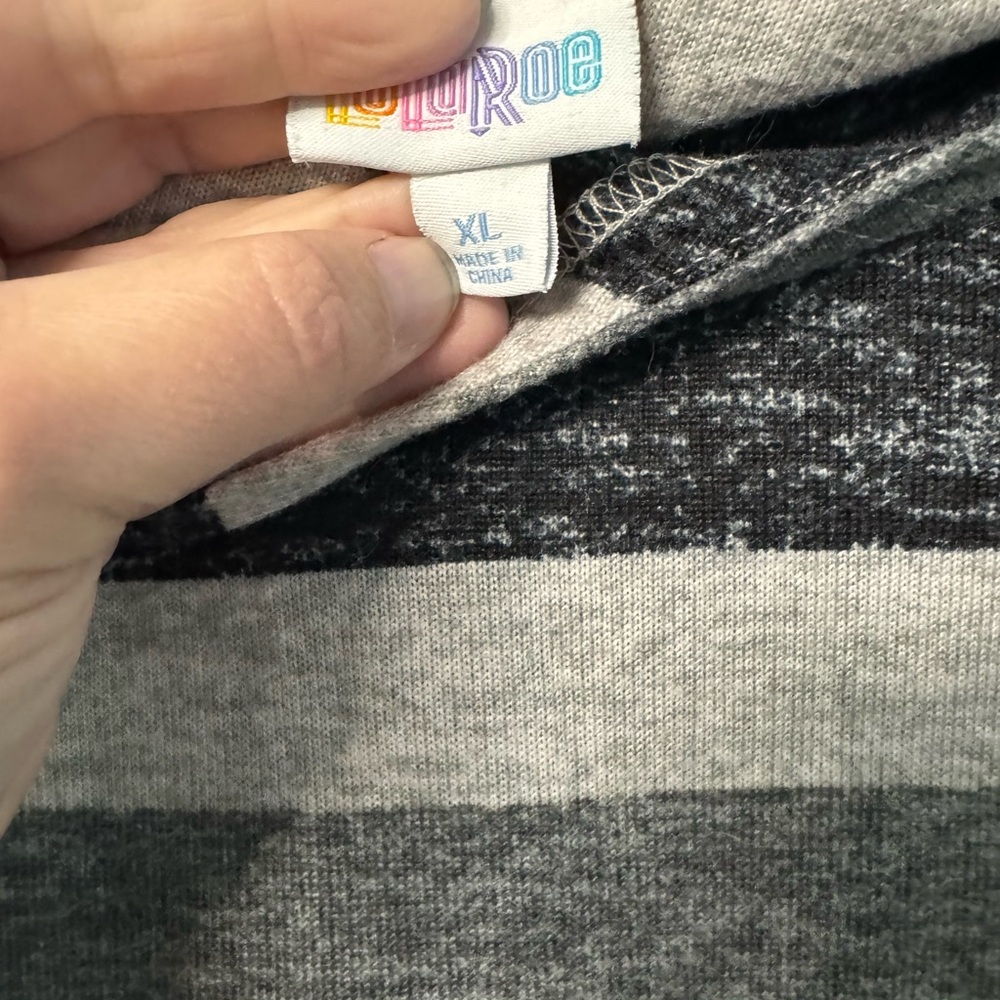 Lularoe Amber - Striped Gray and Black Hoodie - Picture 2 of 3